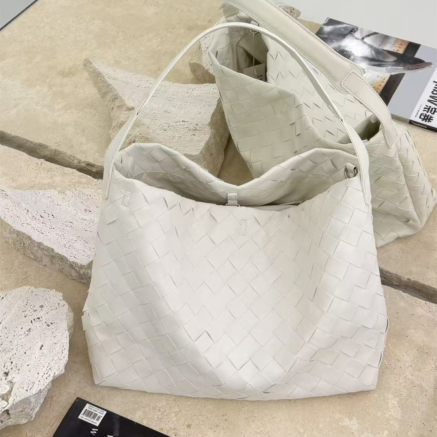 2026新款手工编织腋下包女白色托特包大容量单肩斜挎包百搭