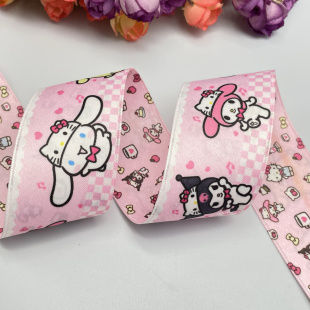 40mm新款 三丽欧涤棉AB面印花织带diy蝴蝶结丝带发饰材料24010301