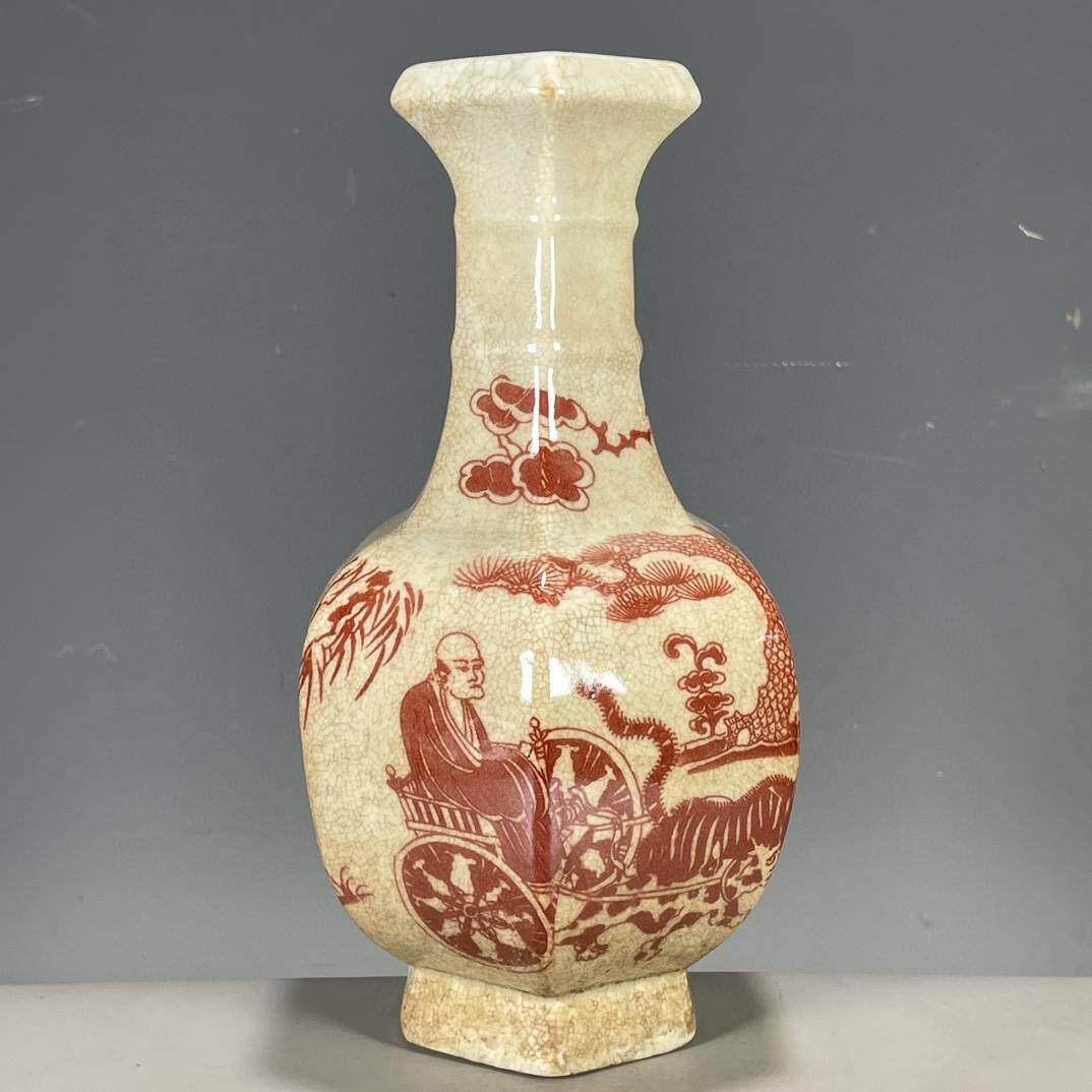 古董古玩瓷器用品老货收藏臻品清代天字款青花釉里红鬼谷下山赏瓶