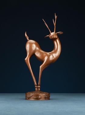 紫铜客梅乔花鹿件工艺品厅办公家居装饰品紫铜福禄迁开业摆礼品