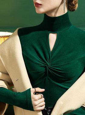 领秋冬半镂高磨毛打衫女4566修身底空秋冬内搭保暖洋气上衣恤