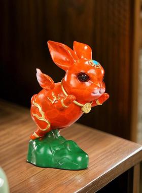 彩铜小兔子摆件 家居公室生兔肖内室桌面办QTSD 飞迷你小飞兔工艺