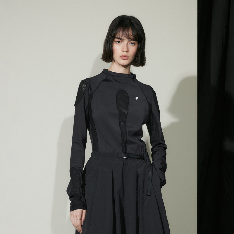 韩国科技面料 半圆女装[运动]2025春秋打底衫长袖设计感T恤女上衣