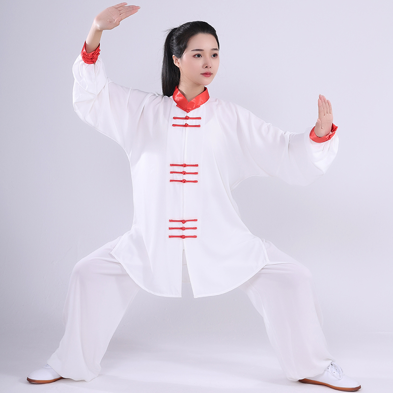 新款太极服女星光麻练功服男武术表演服中老年晨练团体演出服套装