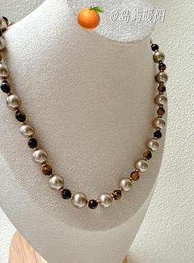 岛屿暖阳秋日的浪漫 琥珀色珍珠 复古 Vintage风 项链 美拉德色系