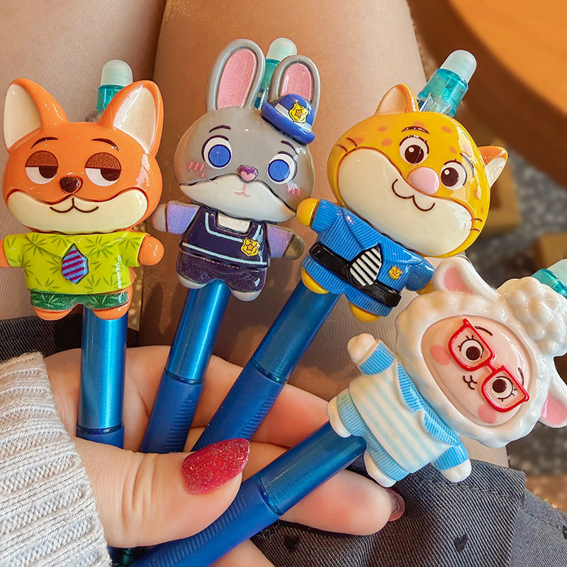 2个超萌可爱卡通兔子警官狐狸按动圆珠笔朱迪尼克创意卡通中性笔