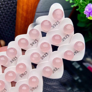 天然粉晶耳钉招桃花颜色粉嫩晶体透通饱满圆润s925银镶嵌饰品耳环