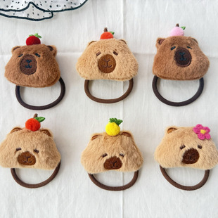 网红爆款可爱丑萌卡皮巴拉毛绒公仔皮筋卡通儿童发圈少女头绳发饰