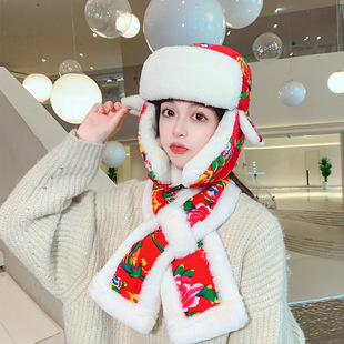 东北大花冬季雷锋帽口罩围巾保暖护耳帽子复古民族风棉布火车头帽