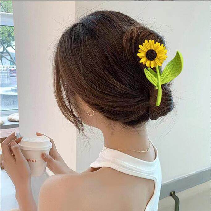 新款韩国网红花朵郁金香抓夹发夹森女向日葵发抓后脑勺夹子发饰品