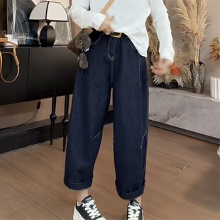 女显瘦洋气哈伦裤 九分老爹牛仔裤 大码 薄款 2026春季 遮肉阔腿裤 新款