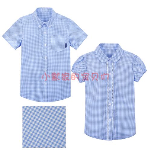 纯棉蓝格子衬衫短袖夏季校服英伦