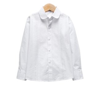 伊顿校服兰诗女童加肥白衬衫 纯棉春秋白色蕾丝胖童衬衣小学生 长袖