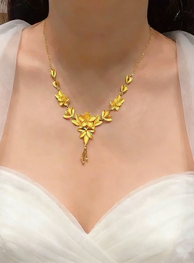 道具沙金仿金项链繁花似锦婚嫁花朵三金五金订婚结婚黄金色项链女