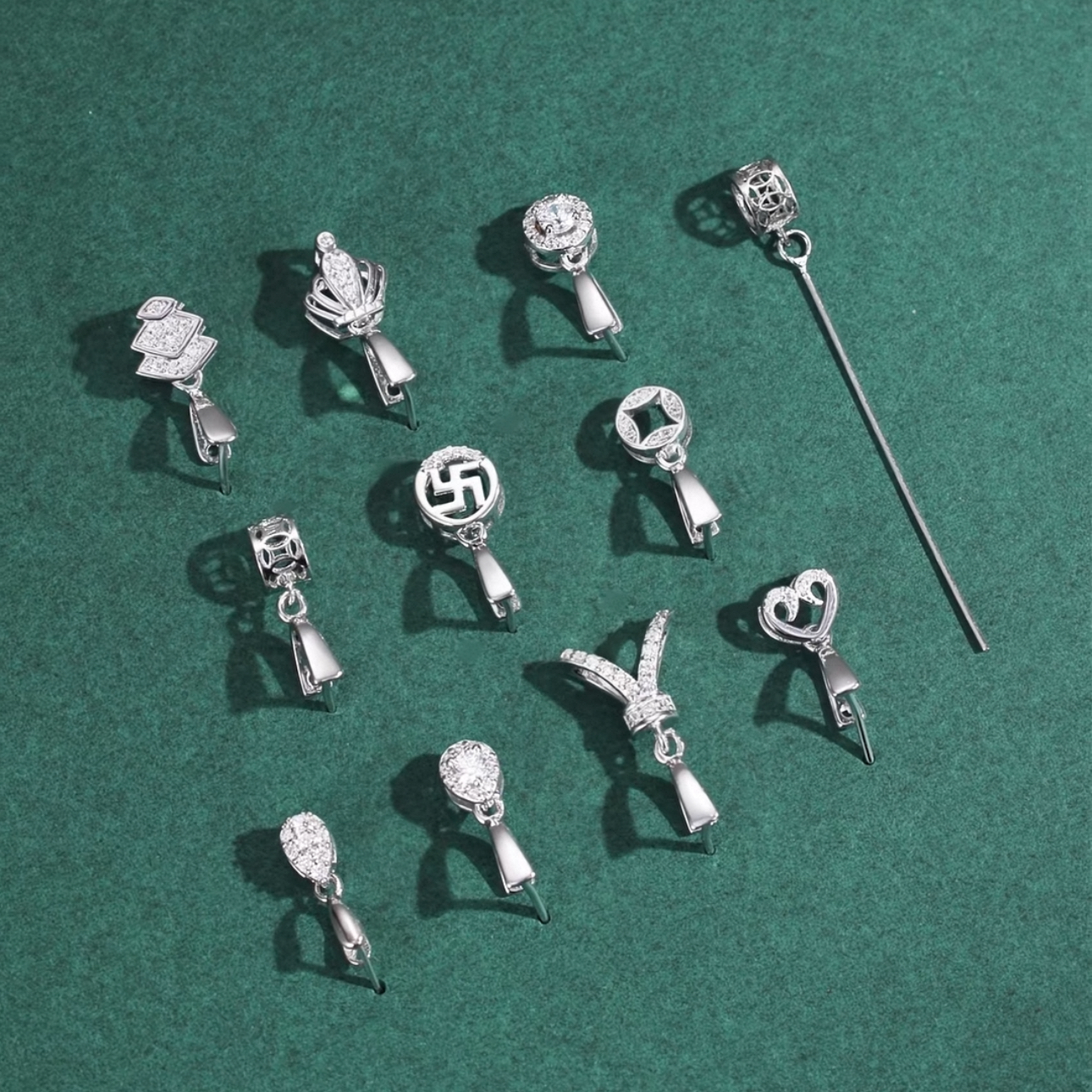 S925纯银吊坠夹扣diy配件瓜子扣头男女款玉坠翡翠玉器水晶项链扣