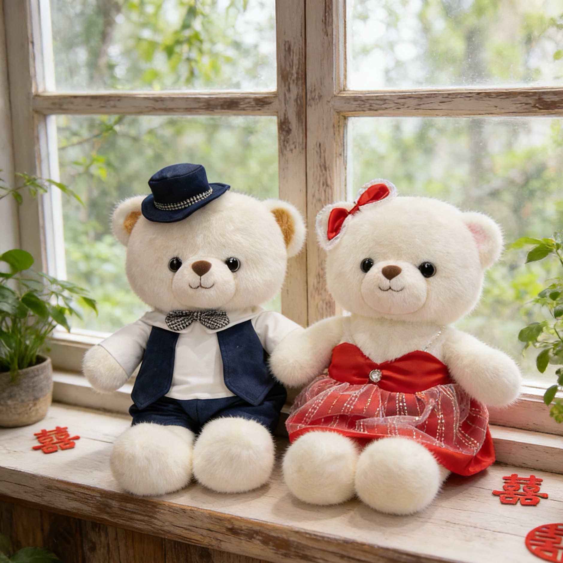 婚纱礼服结婚喜娃压床娃娃泰迪熊公仔婚庆用品结婚礼物一对2026