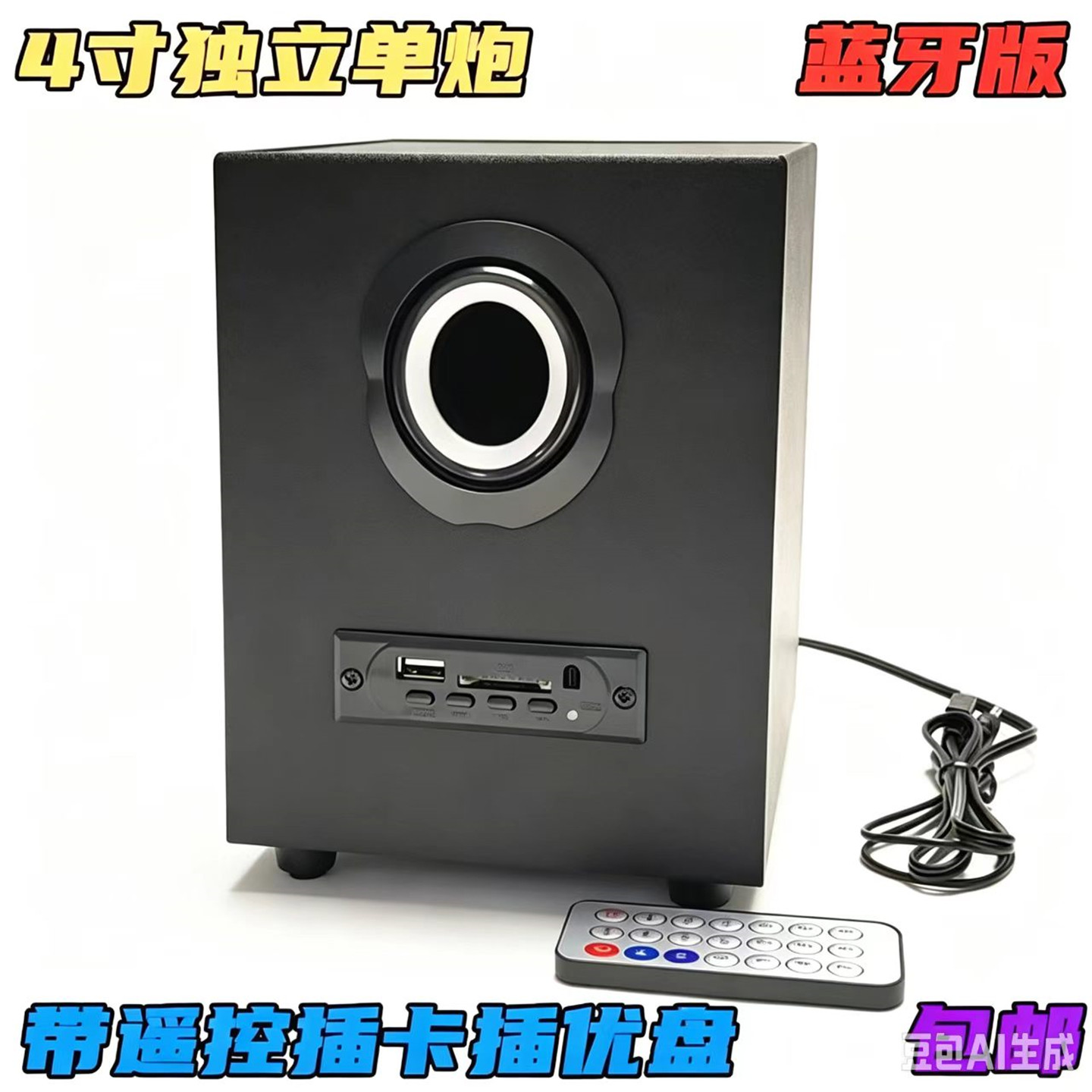 包邮4寸有源蓝牙低音炮单炮2.1木质USB音箱可插卡插优盘送遥控器