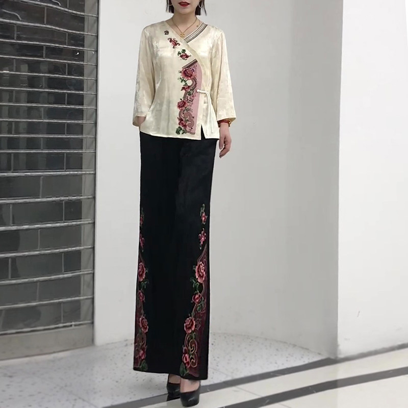 民族风阔腿裤小衫上衣两件套女裤