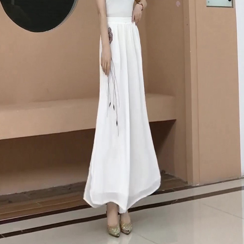 民族风刺绣高腰阔腿裤休闲裤春夏飘逸垂感亲肤女裤九分裤气质长裤