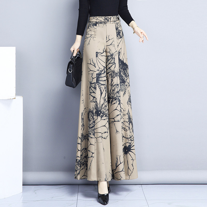 印花阔腿裤裙裤2025年秋装新款休闲高腰喇叭阔脚裤气质垂感长裤女