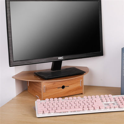 三角显示器置物架木质抽屉收纳垫高底座办公桌转角台式电脑增高架