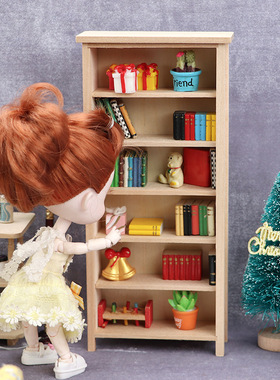 1:12娃娃屋dollhouse迷你家具10分ob11娃屋木质素坯立式书柜模型