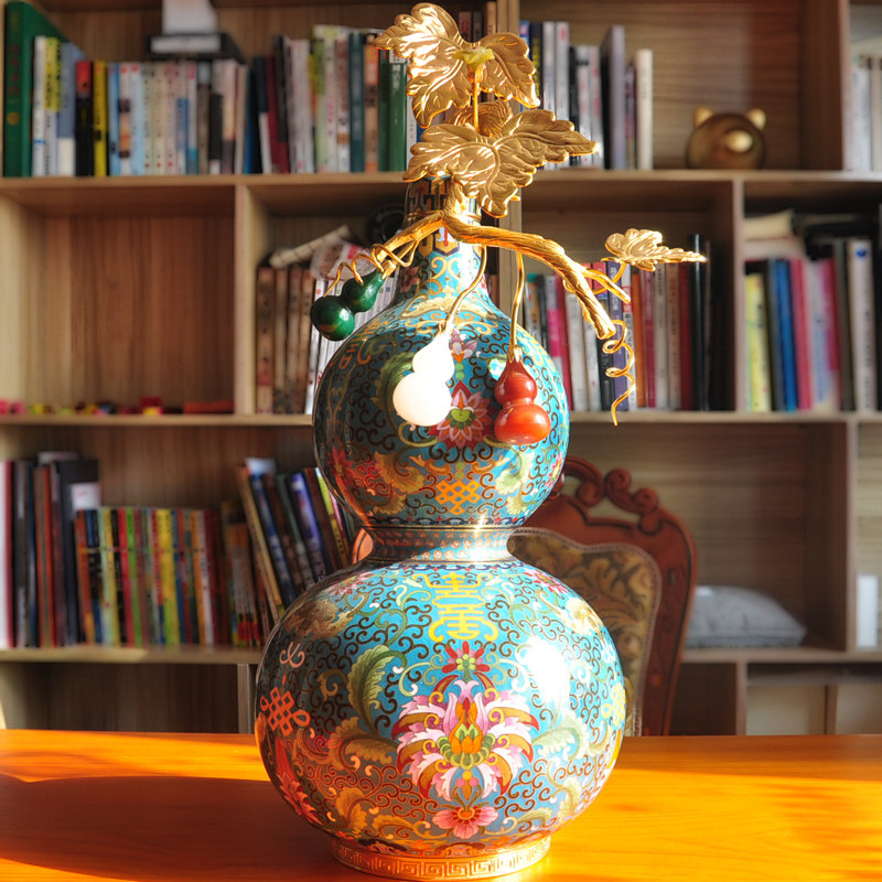 传统景泰蓝葫芦花瓶铜胎掐丝送老人生日礼物商务摆件 张向东作品