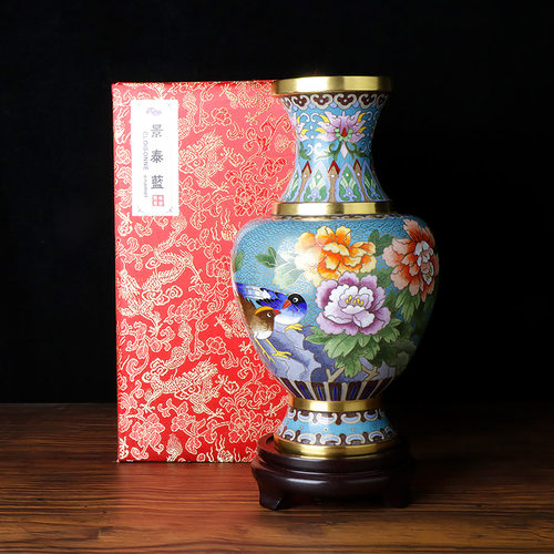 张向东作品景泰蓝花瓶铜胎厚胎