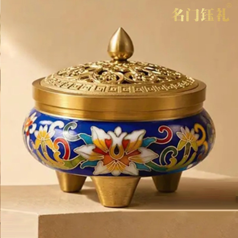 景泰蓝香炉吉祥聚宝铜胎掐丝摆件熏香炉送朋友长辈外事乔迁小礼品