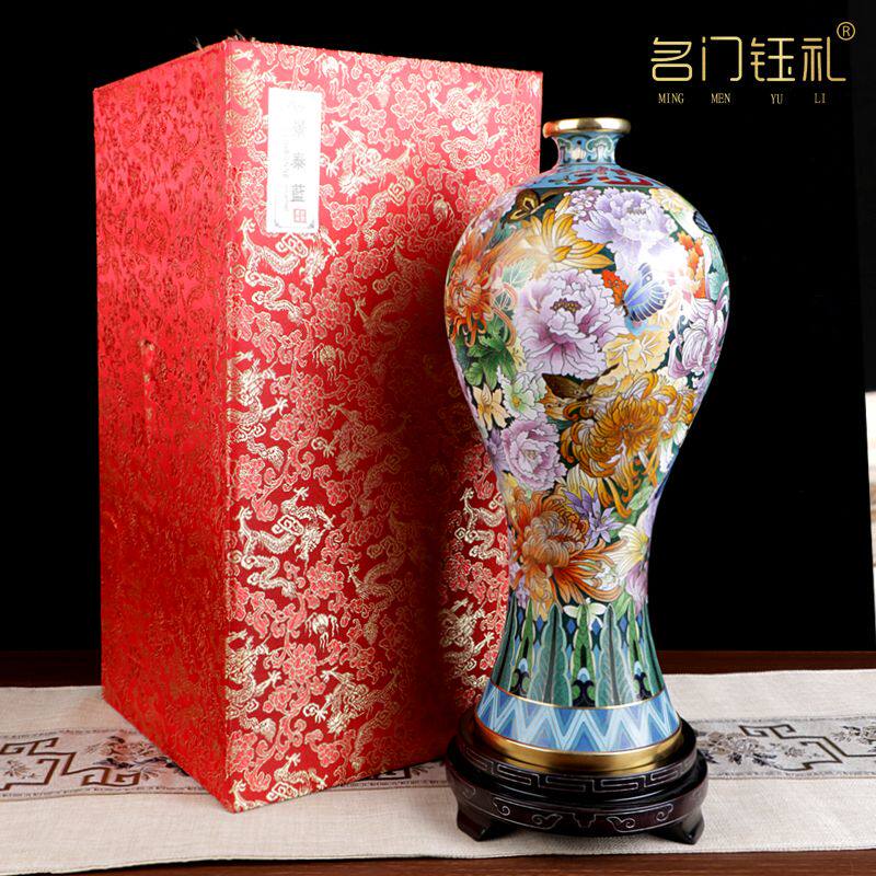 景泰蓝花瓶李荣魁15寸梅瓶家居装饰收藏品桌面铜摆件结婚外事礼品
