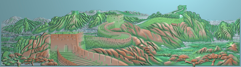精雕图万里长城挂匾屏风背景墙木玉石雕砂岩装饰雕刻灰度图浮雕图