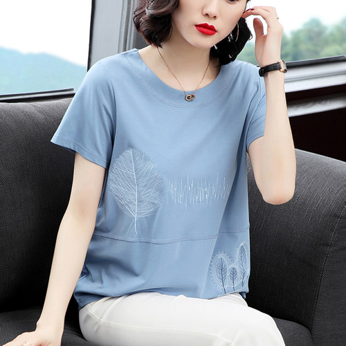 妈妈宽松大码遮肚纯棉短袖t恤女