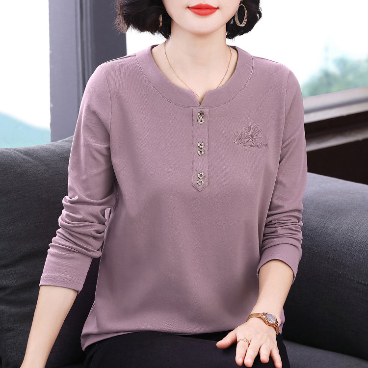 纯棉长袖T恤女中老年秋装宽松