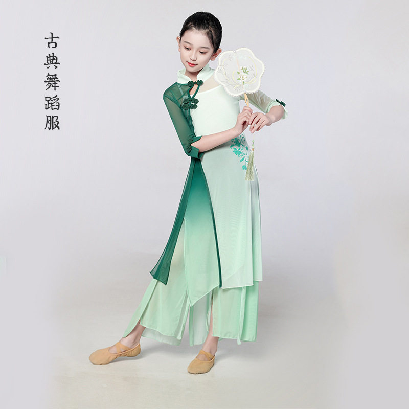 儿童渐变古典舞蹈裙练功服女飘逸套装中国风现代纱衣舞蹈表演服装
