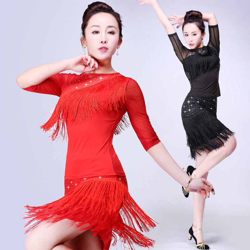 拉丁舞流苏套装广场舞服装亮片演出服