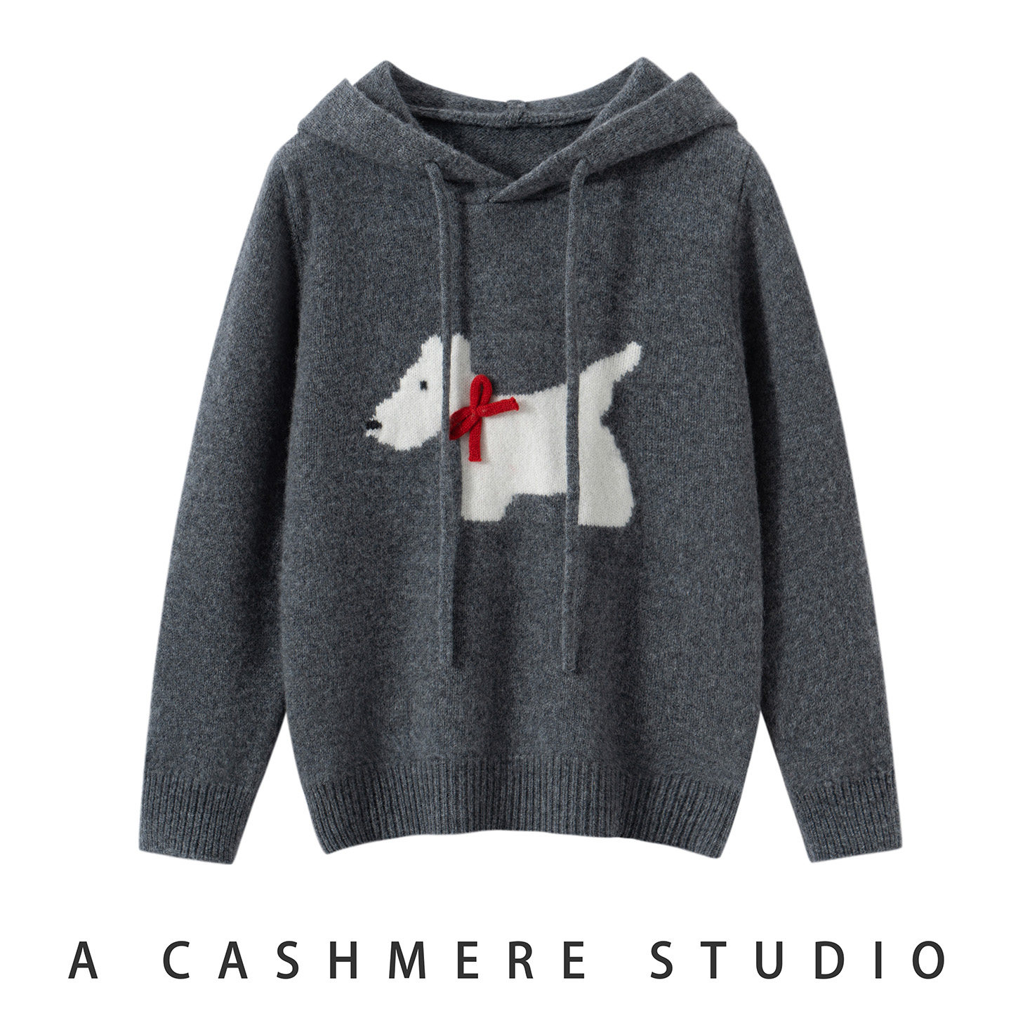 儿童加厚100%纯羊毛衫男女童连帽针织羊绒衫中大童卡通小狗毛衣