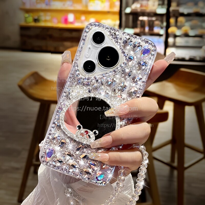 满钻熊镜子适用华为Pura70手机壳p50pro透明软套Pura70Ultra防摔p60pro+保护女神爆款30带挂绳p40新品2