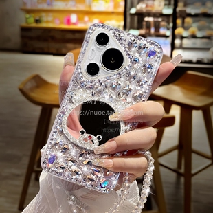 满钻熊镜子适用华为Pura70手机壳p50pro透明软套Pura70Ultra防摔p60pro+保护女神爆款30带挂绳p40新品2