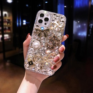 适用苹果16手机壳17新款15轻奢14满钻SE4蝴蝶结13女款16e水钻iphone12全包11pro防摔XS外壳7潮8时尚6Sp镶钻XR