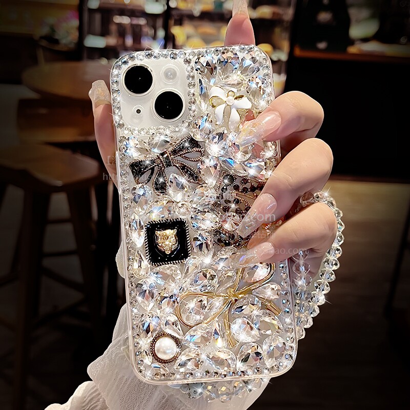 闪钻蝴蝶结适用苹果16promax手机壳iPhone15plus透明保护软套14全包防摔13个性创意XR带挂绳17pro小众8女新款