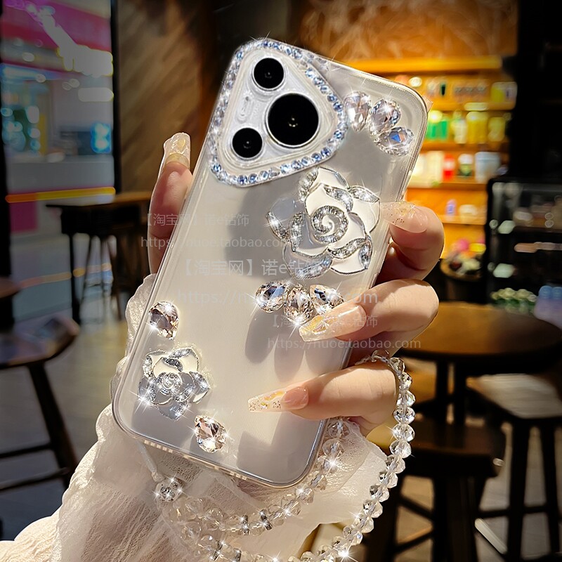 闪钻山茶花适用华为Pura70手机壳p60pro透明软套防摔p50保护Pura80Ultra女新爆款p30奢华p40pro+带挂绳