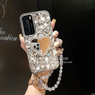 适用于华为P40手机壳P70畅玩40美妆镜X60i满钻麦芒30荣耀100全包防摔P60Art奢华200水钻p30女款p30网红P60