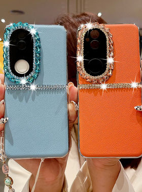 适用vivoS20手机壳女S30pro皮质S19硬壳S18带挂绳S17包边S16防摔镜头钻S15奢华Y200i新款Y300素皮闪钻保护壳