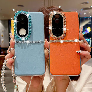 适用vivoS20手机壳女S30pro皮质S19硬壳S18带挂绳S17包边S16防摔镜头钻S15奢华Y200i新款Y300素皮闪钻保护壳