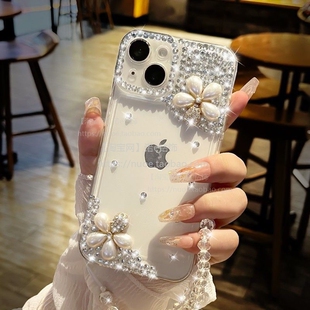 适用苹果16手机壳17新款 XSMax彩钻8plus带手链7p透明壳 iPhone15Pro奢华13闪钻12对角花11proMax防摔11镶款