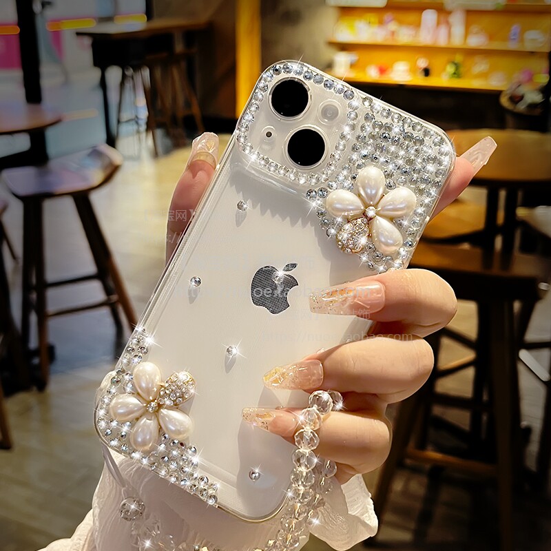 闪钻花朵适用苹果16手机壳高档iPhone15promax全包摄像头13保护软套14plus女神新款12气质XR网红7个性8创意潮