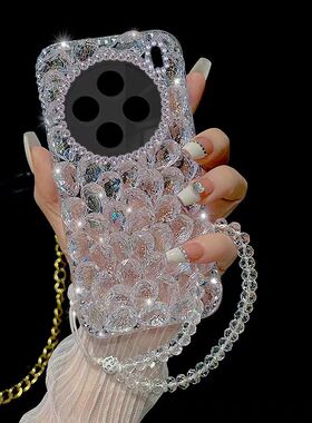 适用vivoX200水钻手机壳S30女款x100pro镶钻X50华为nova13全包Pura70带挂绳mate70荣耀Magic60防摔oppoFindX8