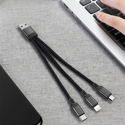 适用苹果14promax一拖三快充充电线安卓小米oppo三星vivo华为typec三合一短款耐拉扯编织线8sp车载多头数据线