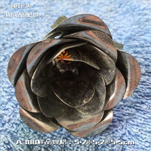欧世艺&A388铁花铁艺冲压配件批发植物·带螺丝立体玫瑰花冲压花