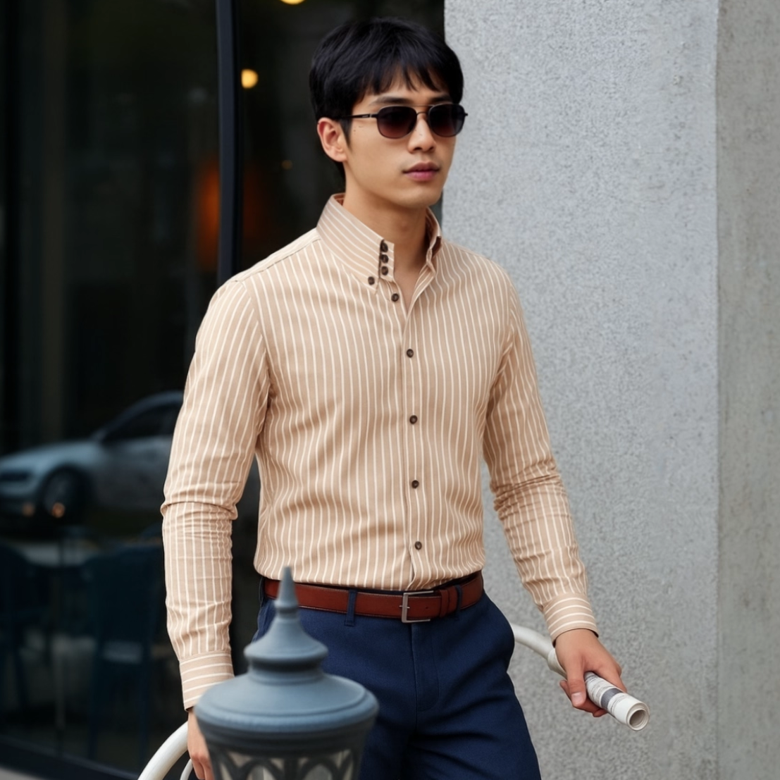 英伦风绅士大高领长袖衬衫